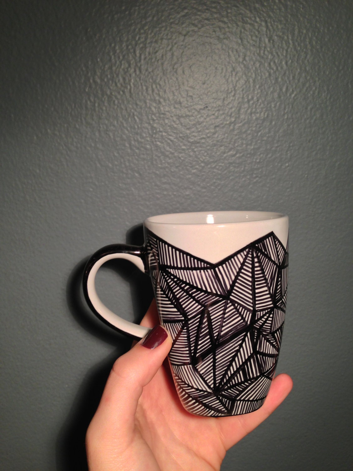 Geometric Triangle  Hand Painted Ceramic Coffee Mug Cup