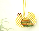 PROSPERITY  HEN, Yellow Stripes, Country Kitchen Decoration, Textile Ornament
