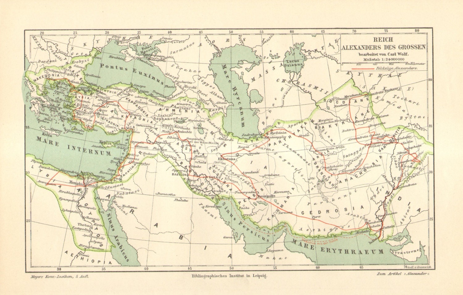 1896 Antique Map of  the Empire of Alexander the Great