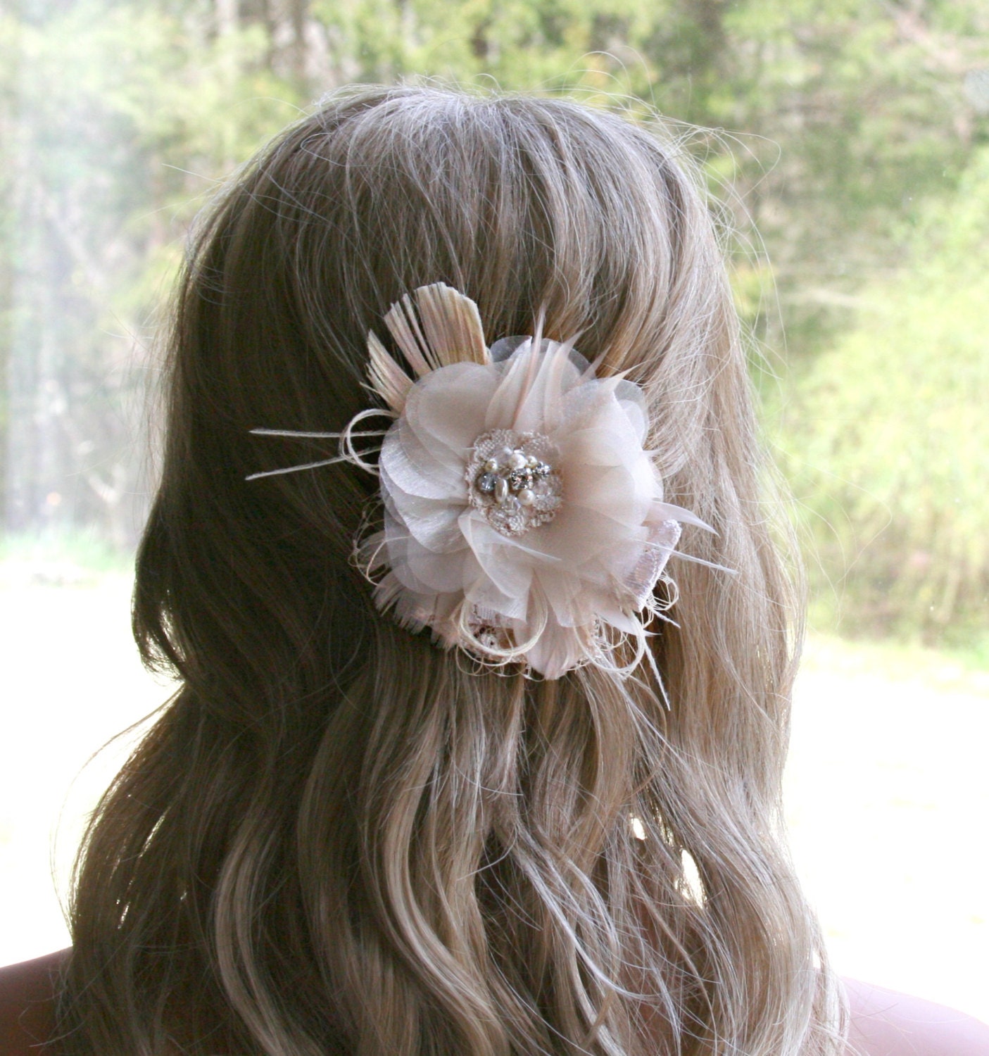 Bridal Fascinator, Bridal Hair Flower, Wedding Accessory, Hair Piece, Clip, Lace, Tulle, Feather, Crystal, Pearl, Bridal Hair Accessories