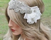 Rhinestone Bridal Headband, Bridal Hair Accessory, Wedding Headpiece, Ivory, Floral, 1920s Glam, Great Gatsby Wedding