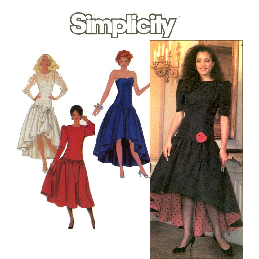 1980s Flounce Hem Evening Dress Pattern Simplicity 9451 Bust 34 36 38 Womens Vintage Sewing Pattern Strapless Drop Waist Dress