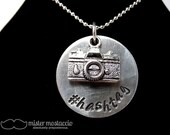 Instagram Hashtag Hand Stamped Necklace with Camera Charm
