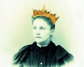Emerald Green and Gold Art, Queen of the City, Altered Antique Portrait, Mixed Media Collage Print