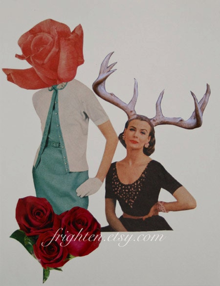 Spring Paper Collage, Rose and Betty, One of a Kind Nature Floral Art