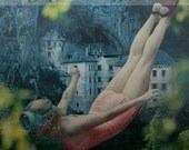 Paper Collage, Dive,  Colorful One of a Kind Paper Art