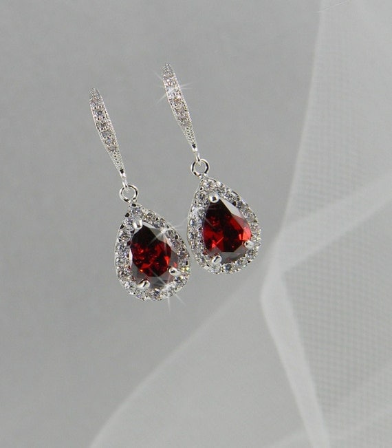 Crystal Bridal earrings Wedding jewelry Swarovski Crystal Wedding earrings Bridal jewelry, Ariel Red Drop Earrings