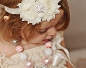 15% off..Ivory Baby Headband..Baby Girl Headbands..Baby Bow Headbands..Shabby Chic Flower Headband.BabyHeadband. Newborn.Toddler Girl