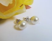 Pearl Ear Studs - 8mm Swarovski Cream Pearl Post Earrings - Simple Pearl Stud Earrings