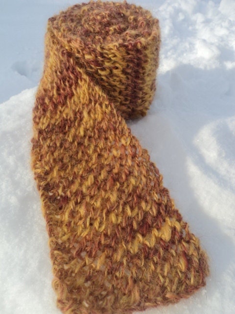 Knitted Winter Scarf, Hand Spun Wool/Mohair