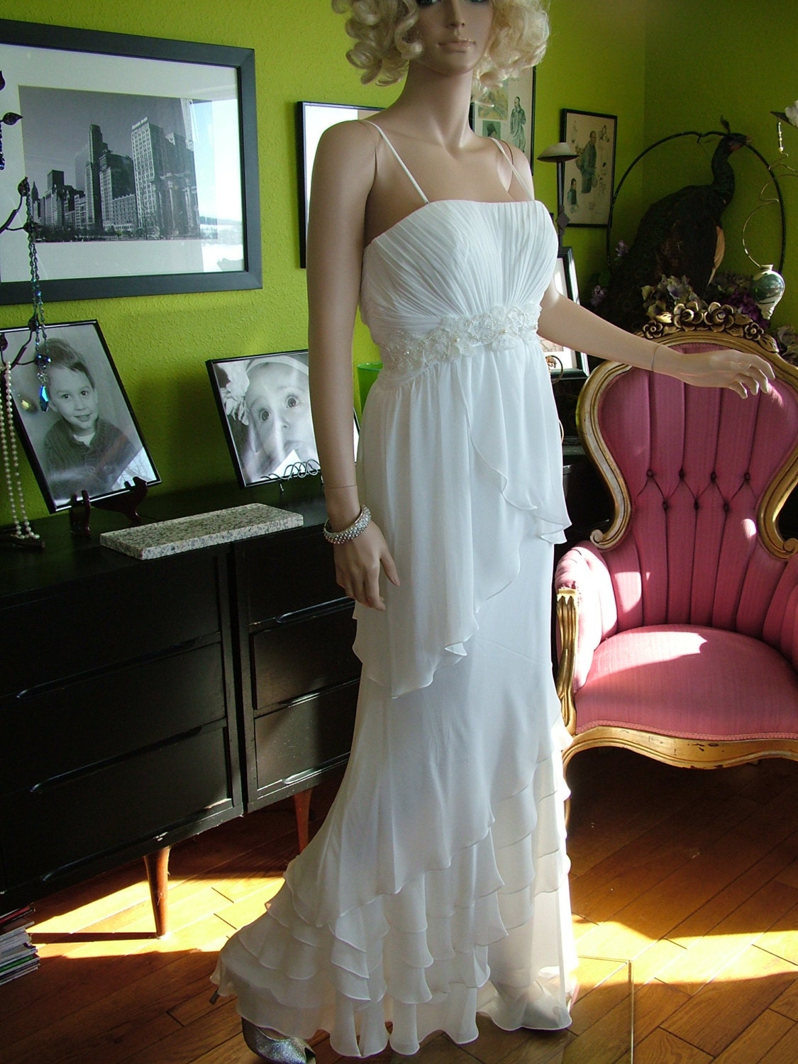 Handmade wedding dress chiffon layers garden destination beach wedding gown