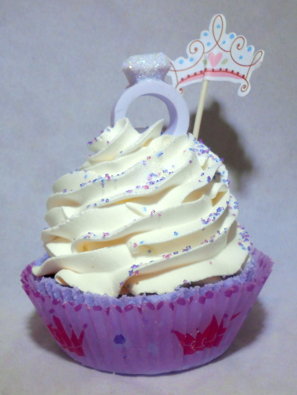 Blackberry Fizz scented Princess Bath Bomb Cupcakes. Kids Soap Diamond Ring. Fun Soap Bubble Frosting