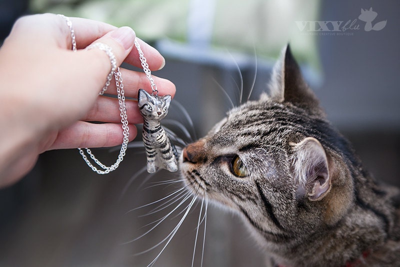 Custom cat portrait pendant with sterling silver chain - ceramic cat  - custom pet pendant necklacemade to order spring gift Etsy UK