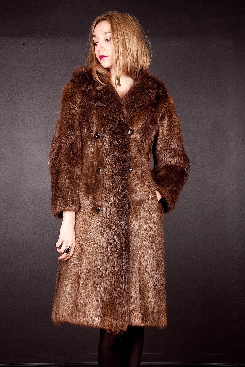 Vintage BEAVER Fur Coat / Double Breasted / S