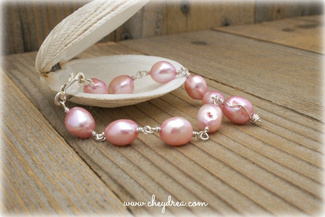PINK BEACH WEDDING, Pink Pearl Bracelet by Cheydrea