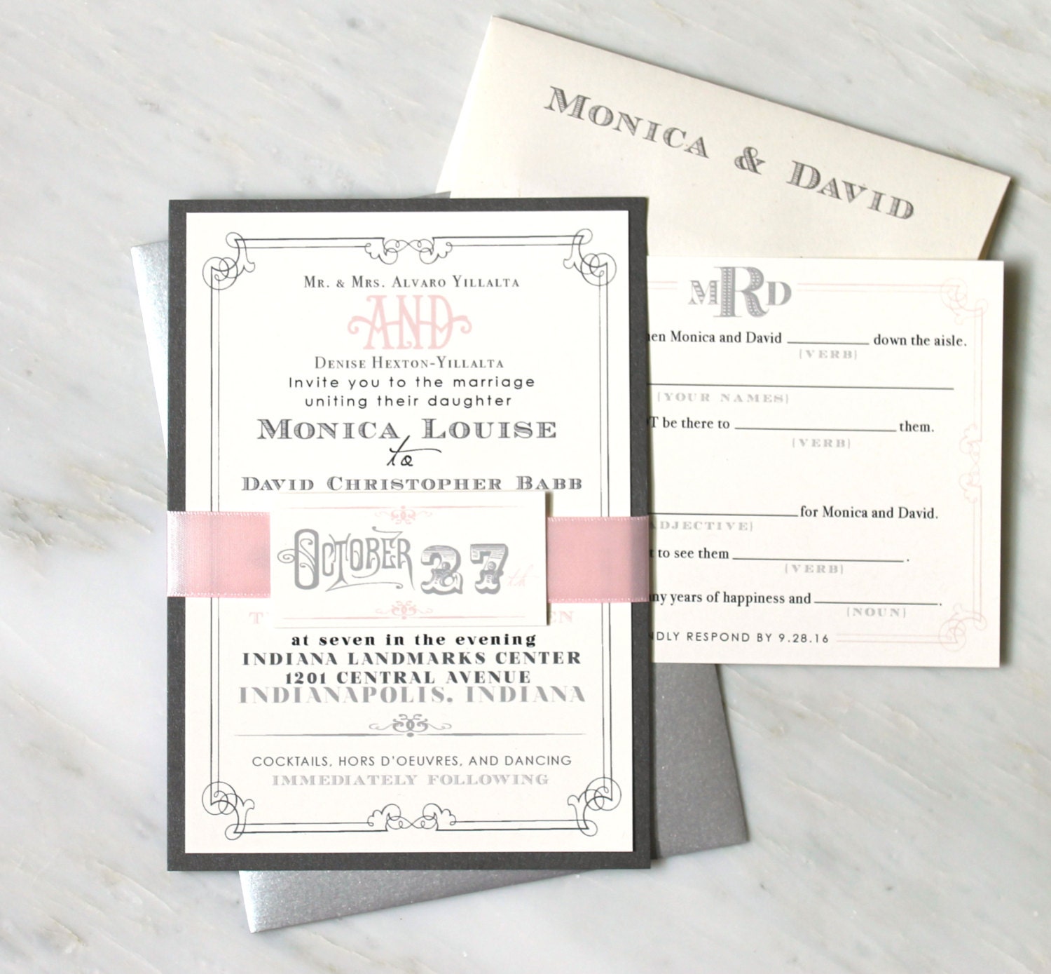 Whimsy Elegance - Modern Wedding Invitations, Mad Lib RSVP Card, Pink, Gray - Purchase for a Sample (As seen on RuffledBlog)