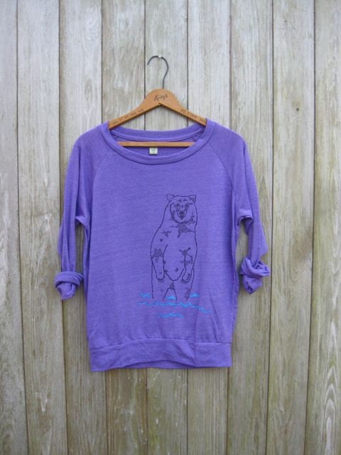 goin to the lake Bear Sweater, Slouchy Pullover, Yoga Pullover, S,M,L,XL