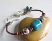 Handmade wire wrapped copper bangle bracelet turquoise women jewelry