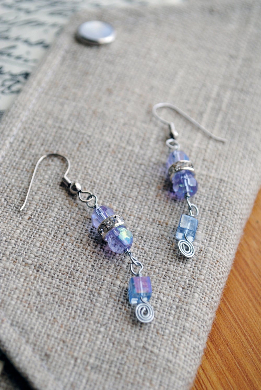 Pale Blue Beaded Silver Earrings Sparkly Glass Jewelry