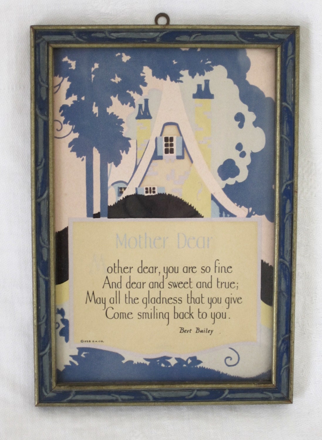 Vintage Art Deco Motto Verse Print Picture Mother Dear by Bert Bailey  - 1928 GA Co