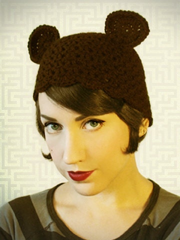Black mouse ear hat - crochet Li'l Dark Mouse cloche