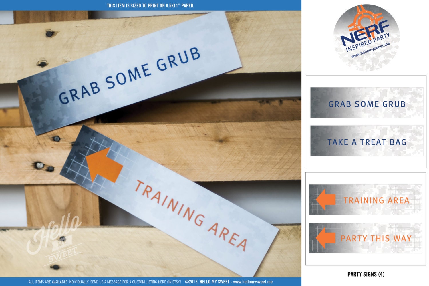 Nerf Signs - Printable Birthday Party Decorations - Blue Orange