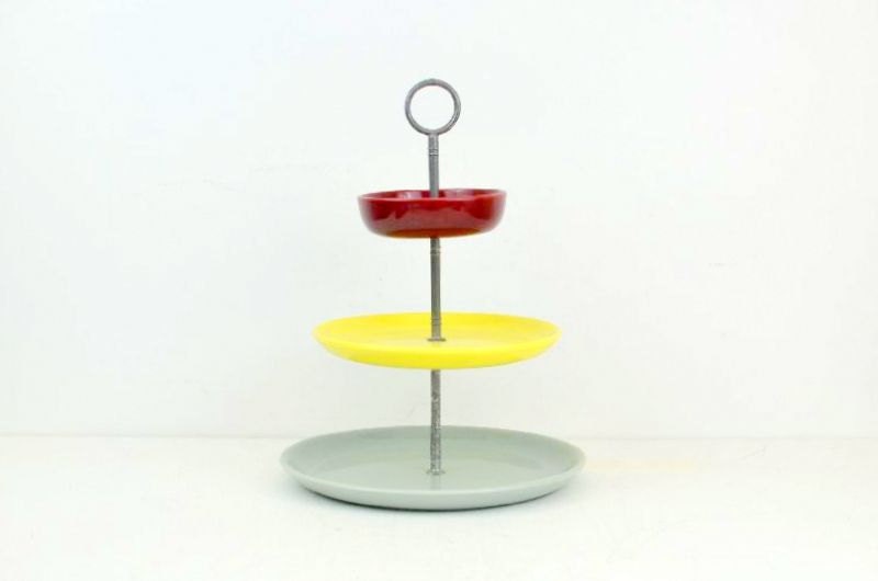 Vintage Bauer Herb Brutsche "Brusche" Designed Three Tiered Ceramic Serving Tray