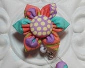 Retractable Badge Holder ID Badge Reel Flower Pink Purple Blue