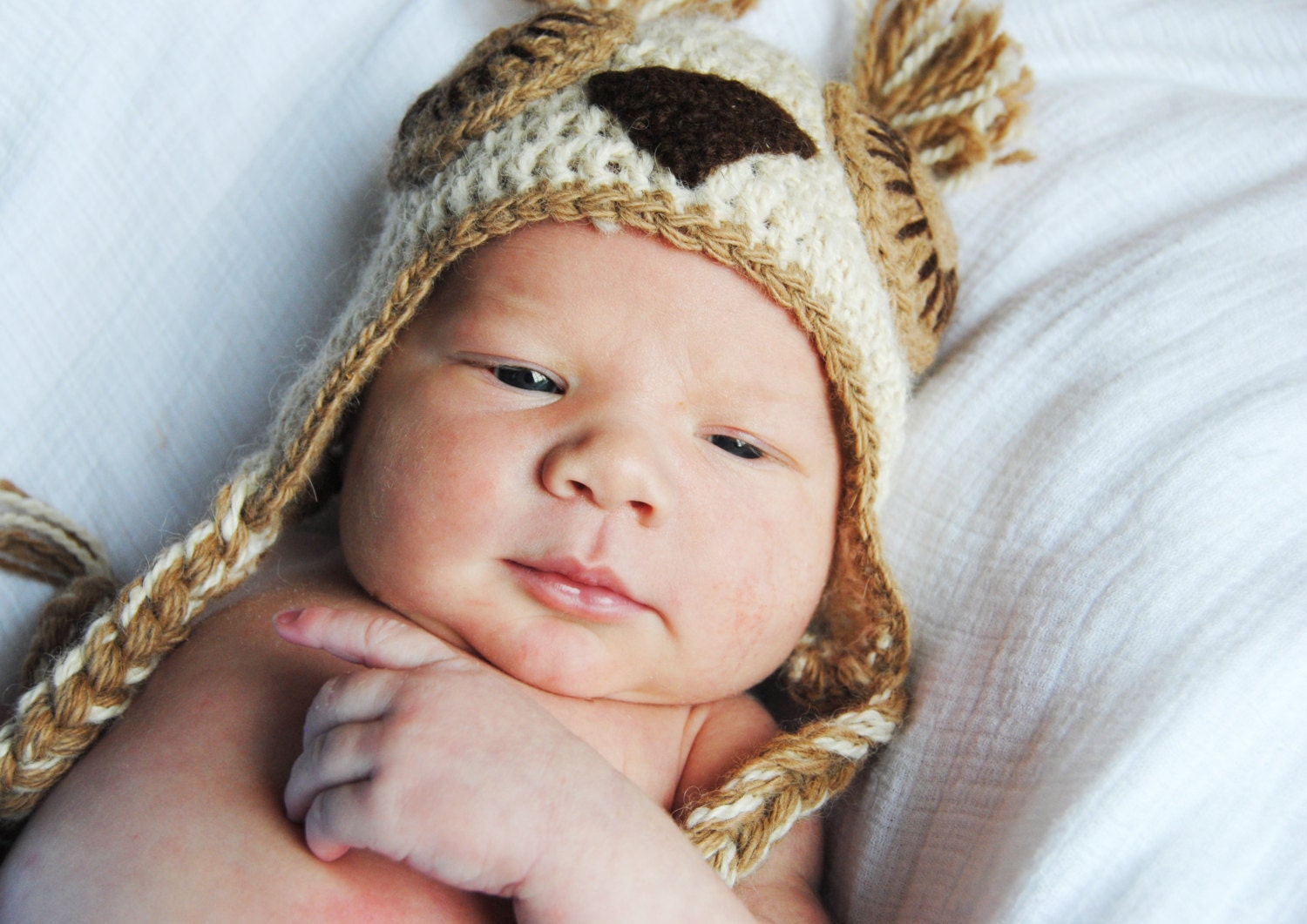 Sleepy Baby Owl Hat in Undyed Alpaca