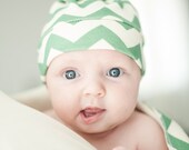 Ready To Ship Emerald Green Chevron in Organic Cotton 0-6 or 6-12 Months Knotty Hat Eco Friendly Baby