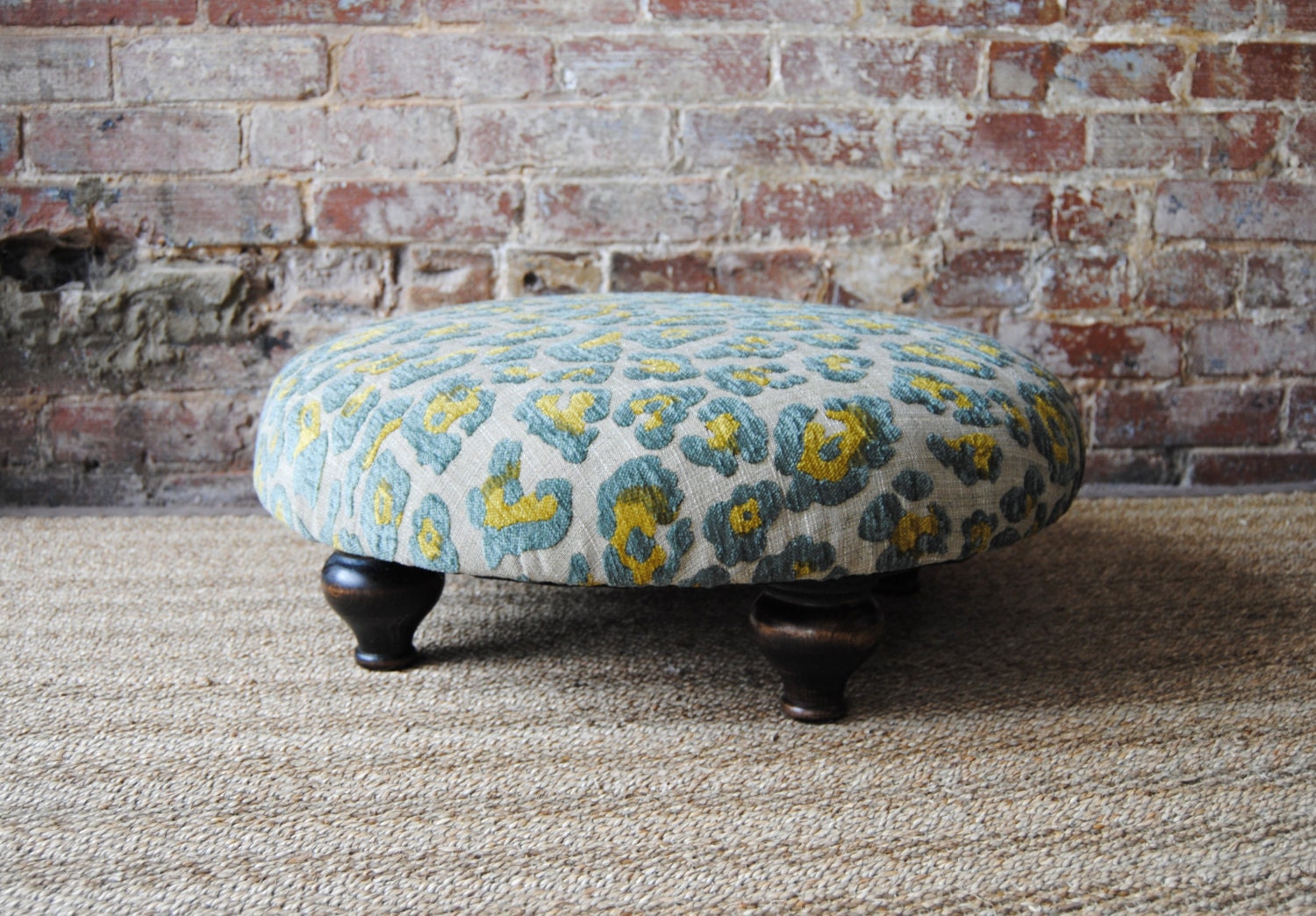 Blue Leopard Stool / Ottoman