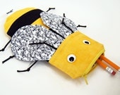 CLEARANCE MinneBites Honey Bee Pencil Case / Handmade Animal Bag - School Bag - Sunglass Case - Cute Toy Bag - Pencil Bag, ready to ship
