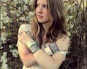 Cuff Bracelet - handmade leather cuff bracelet, sapphire blue, tribal jewelry, leather bracelet, bohemian jewelry