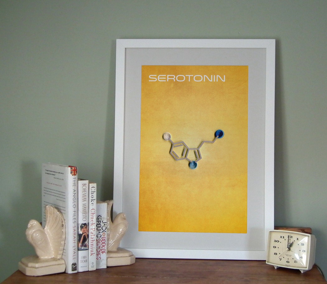 Serotonin Molecule Poster, Scientific Stylized Happiness, paper quilling,  Paper art print, 12x18in, Ready to ship