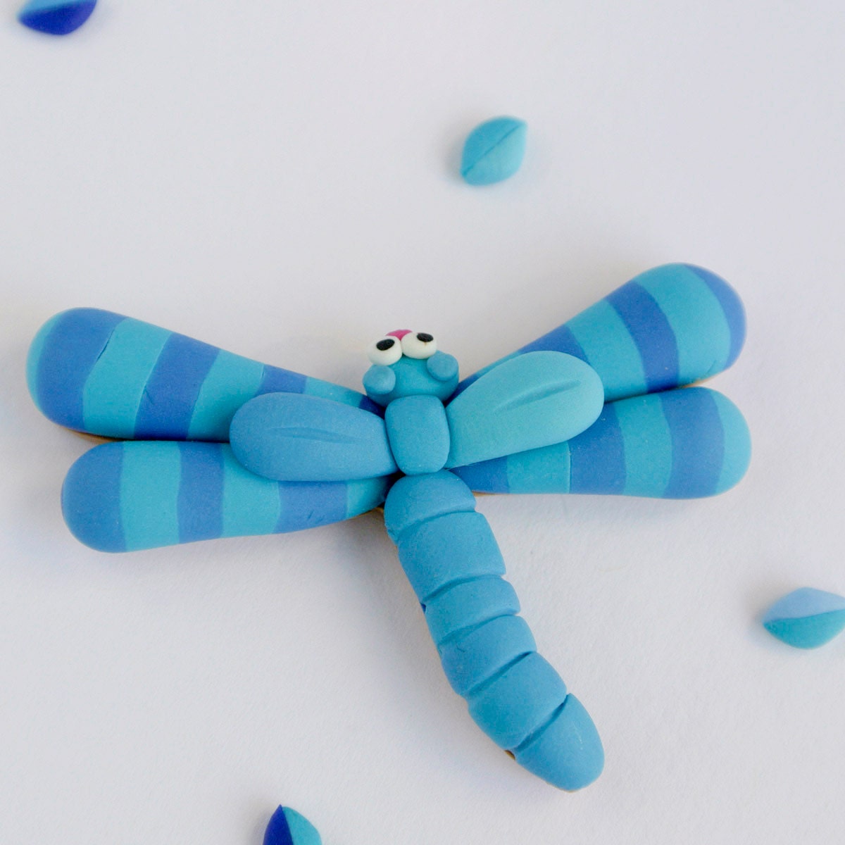 Dragonfly Brooch - OOAK Summer jewelry - Nautical blue stripes pin - Bug jewelry