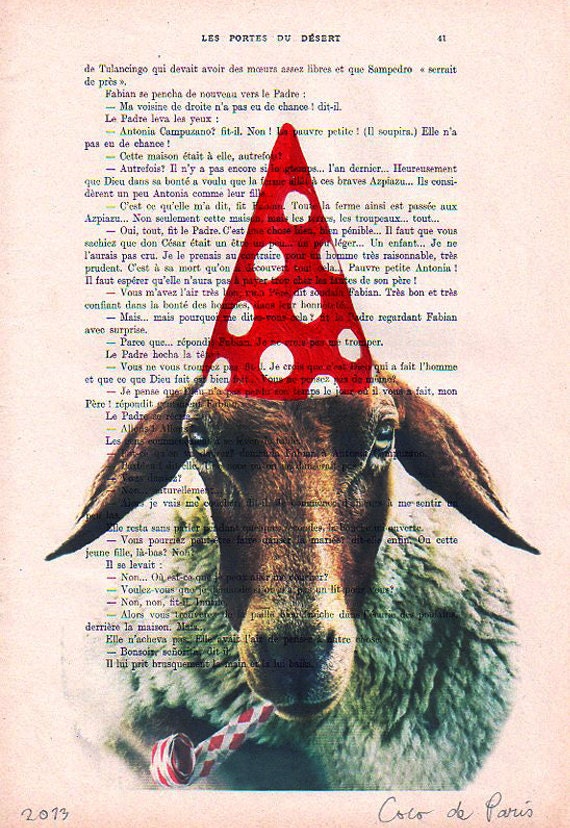 Giclee Prints posters Acrylic paintings Illustration Original Drawing Mixed Media Art digital typography Valentine's Day: Party Sheep 1