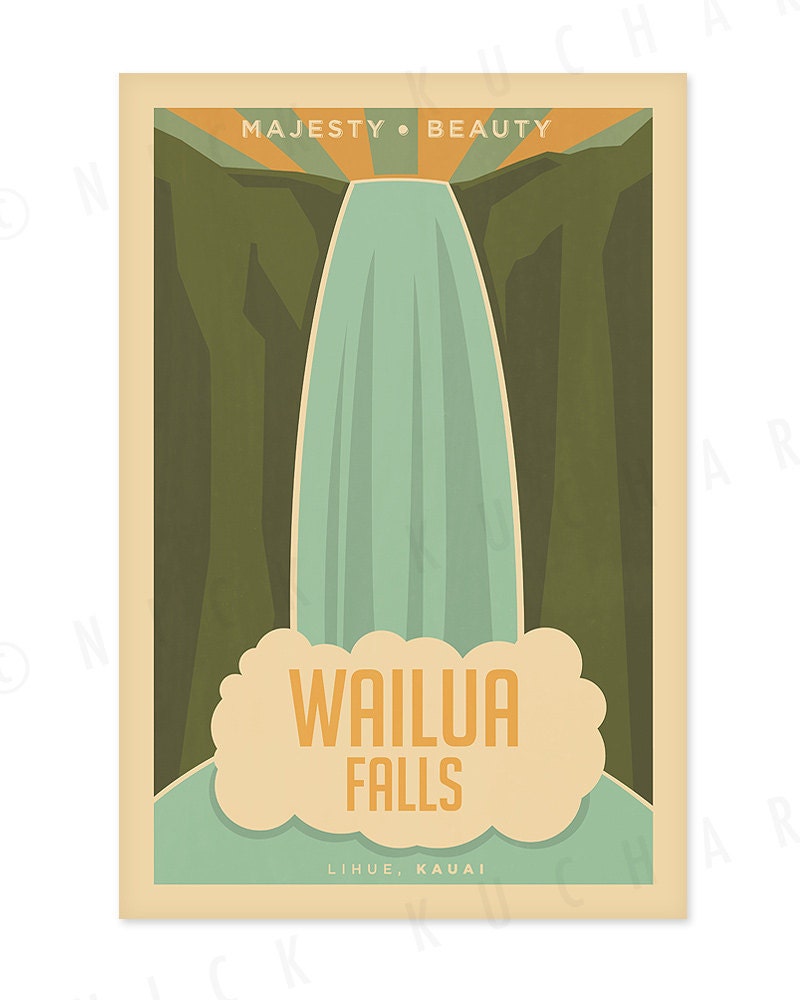 Wailua Falls - 12x18 Retro Hawaii Print