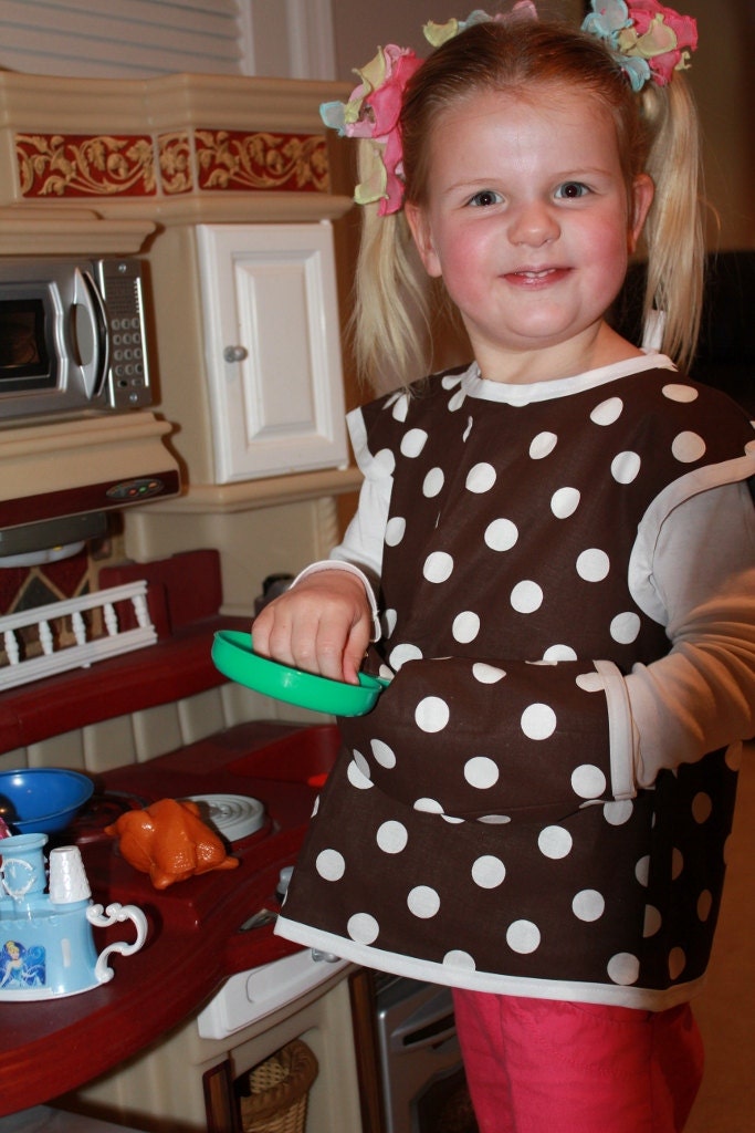 Child's Apron with FREE Matching Oven Mitt - Brown with White Polka Dots