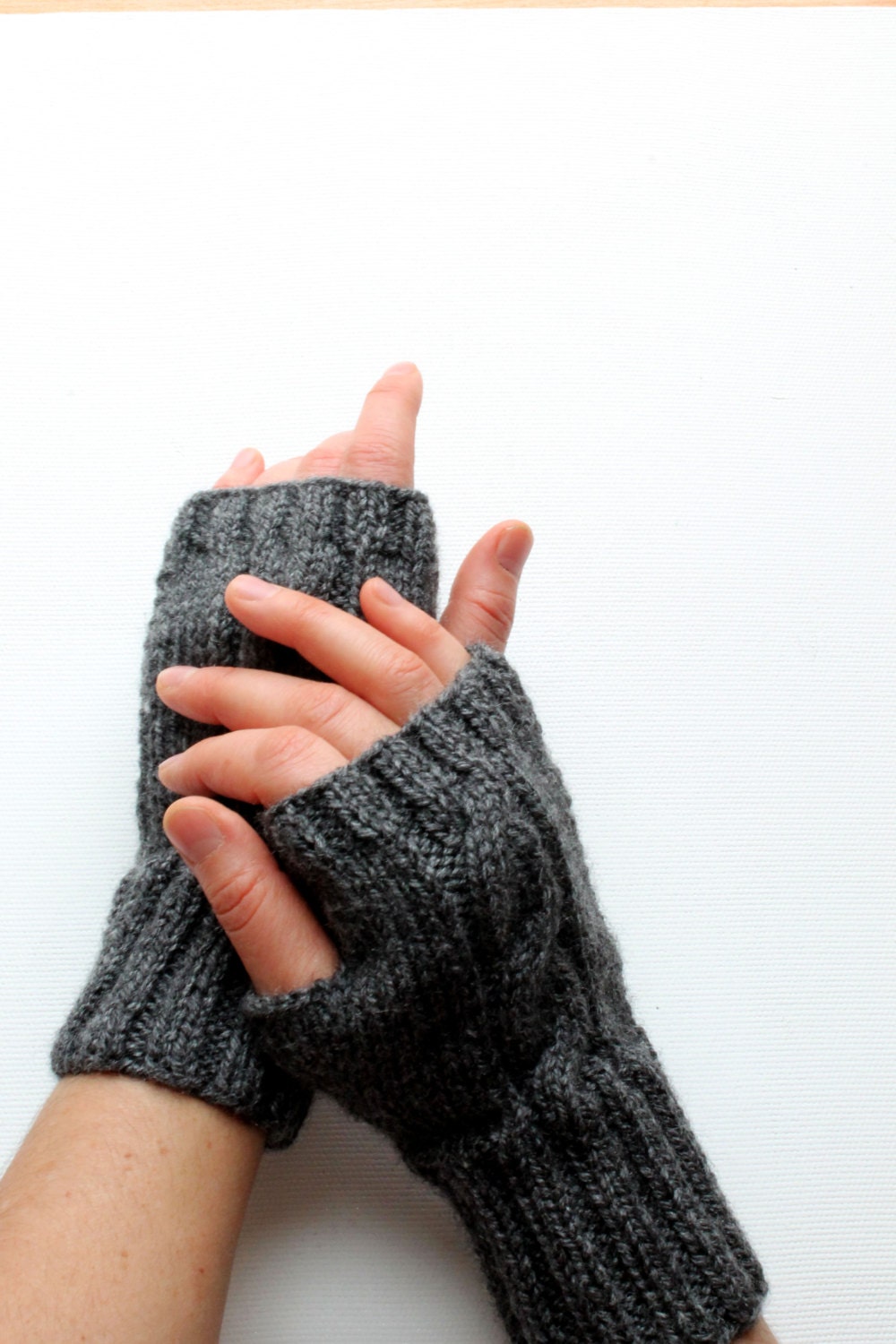 Hand Knitting Fingerless Gloves Mittens Arm Warmers Harvest Gray . Autumn trend. Black Gray