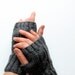 Hand Knitting Fingerless Gloves Mittens Arm Warmers Harvest Gray . Autumn trend. Black Gray