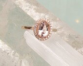 14k Rose Gold Peach Morganite Diamond Halo Engagement Ring Weddings Anniversary
