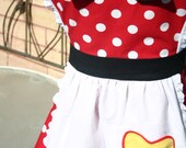 MINNIE MOUSE costume full APRON for women Disney inspired Party Hostess Red Polka Dot. Bridal Birthday gift.