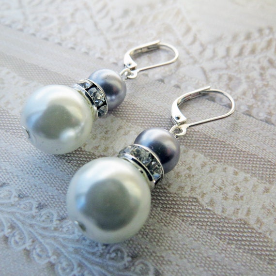 Gray Earrings Bridal Earrings Pearl Earrings Charcoal Gray, Silver Gray Wedding Jewelry Bridesmaid Gifts