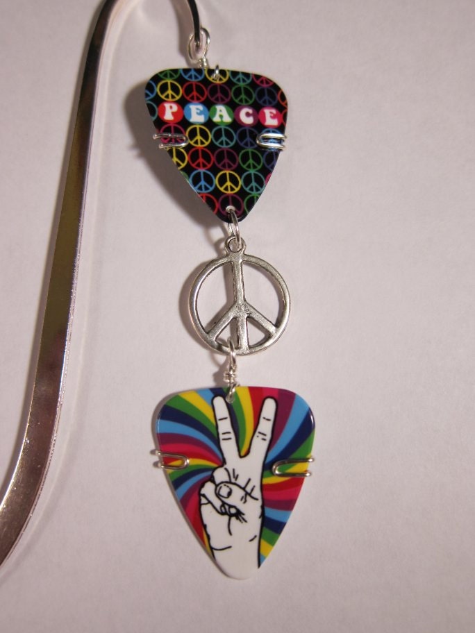 Guitar Pick Bookmark- Peace- Rock and roll
