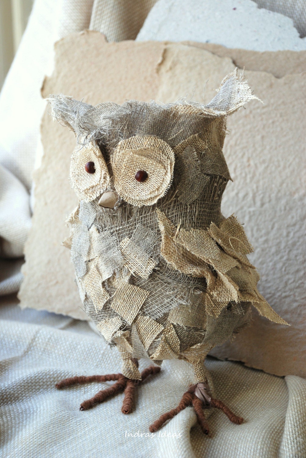 Linnen Rustic  Owl :) Soft sculpture Home decor Textile art