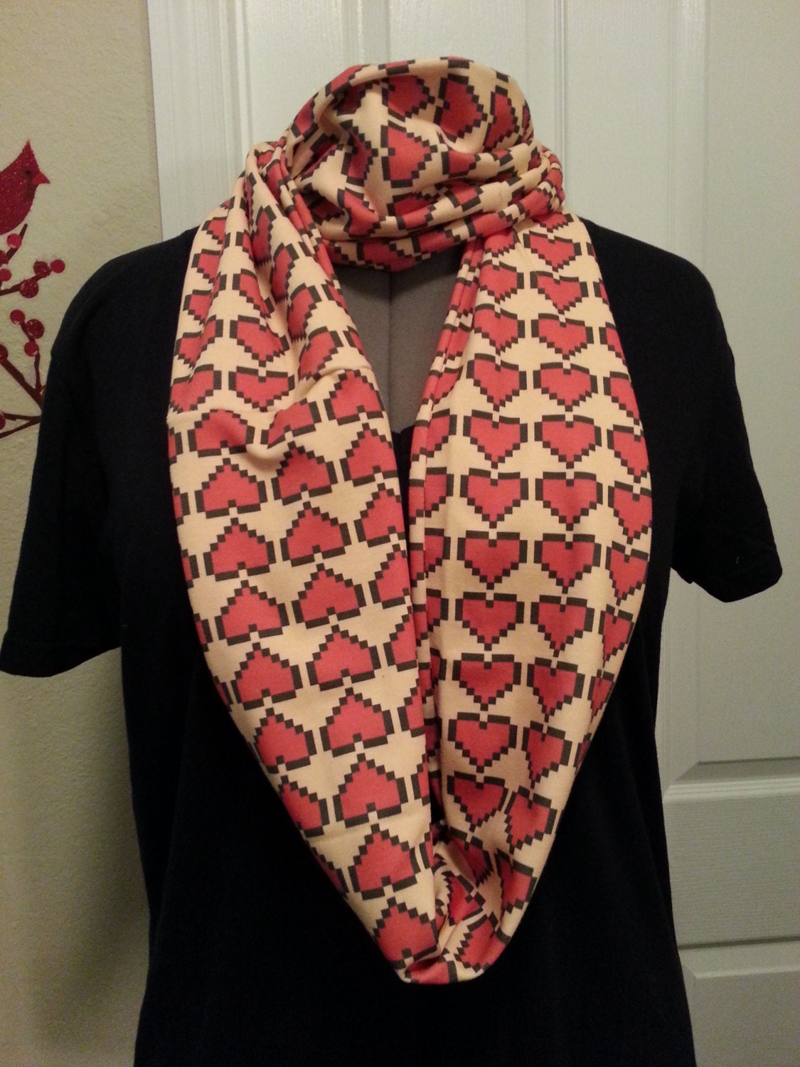 8 bit hearts Infinity KNIT scarf - made to order
