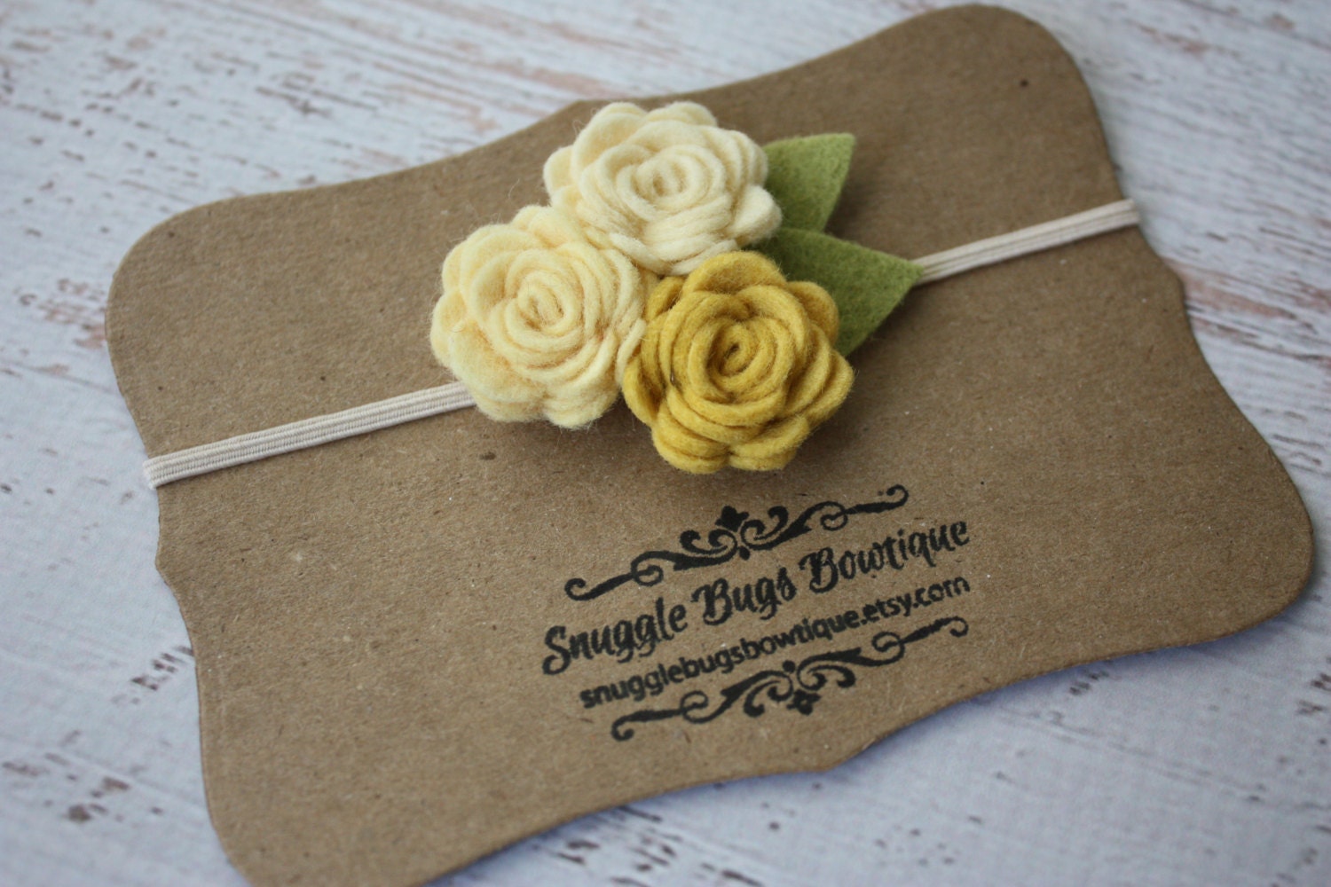 Wool Felt Flower Headband - Rose Bouquet in Buttercream  - Baby Flower Headband   , Newborn Baby to Adult