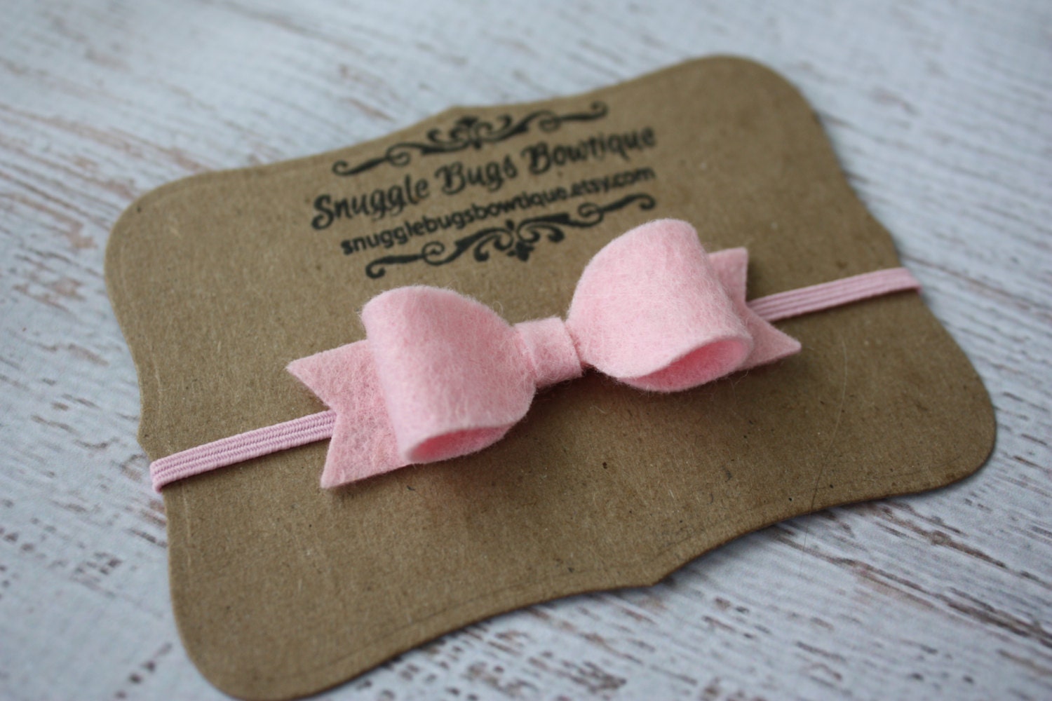 Mini Wool Felt Bow Headband in Light Pink  - Newborn Baby to Adult - Hair Bows