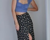 High Waisted Maxi Daisy Skirt. 80s Grunge Daisy Skirt. Skirt With Buttons In Front and Slit.