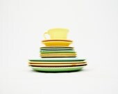 Colorful Laurella Replacement Dishes - Set of 4 Dinner Plates, 4 Dessert Plates, 3 Saucers, 2 Small Bowls and a Mug